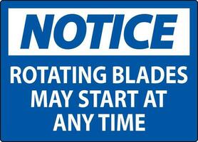 Notice Sign Rotating Blades May Start At Any Time vector