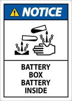 Notice Battery Box Battery Inside Sign With Symbol vector