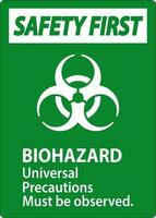 Biohazard Safety First Label Biohazard Universal Precautions Must Be Observed vector