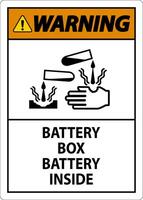 Warning Battery Box Battery Inside Sign With Symbol vector