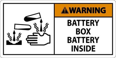 Warning Battery Box Battery Inside Sign With Symbol vector