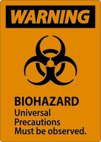 Biohazard Warning Label Biohazard Universal Precautions Must Be Observed vector