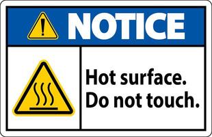 Notice Safety Label Hot Surface, Do Not Touch vector