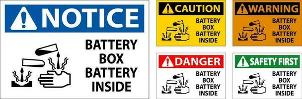 Notice Battery Box Battery Inside Sign With Symbol vector