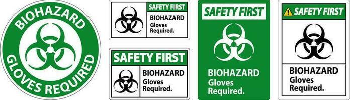 Biohazard Safety First Label Biohazard Gloves Required vector