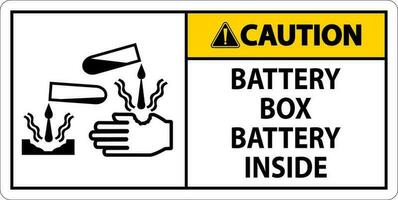 Caution Battery Box Battery Inside Sign With Symbol vector