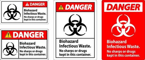 Danger Label Biohazard Infectious Waste, No Sharps Or Drugs Kept In This Container vector