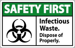 Biohazard Safety First Label Infectious Waste, Dispose Of Properly vector