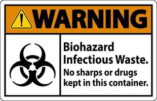 Warning Label Biohazard Infectious Waste, No Sharps Or Drugs Kept In This Container vector