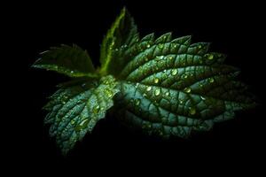 Fresh mint leaves isolated on black background. Mint leaves close up. photo