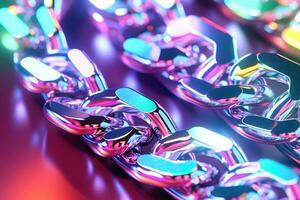 metal chain links in holographic neon light AI Generated photo