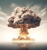 Big explosion with smoke and fire in the sky photo