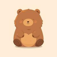 Cute cartoon brown bear with heart shape sitting. Vector illustration.