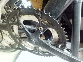 Photo of a bicycle crankset in black color