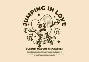 Mascot character of heart jumping of skateboard vector