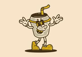 Coffee paper cup mascot character walking with happy face vector