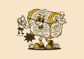 Mascot character design of treasure box holding a key vector