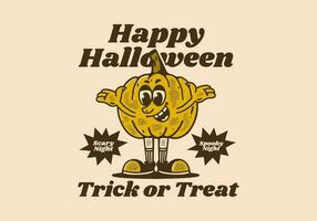 Happy halloween trick or treat, Yellow pumpkin character with happy face vector