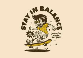 Stay in balance, mascot character design of a guy jumping on skateboard vector