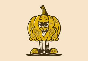 Yellow pumpkin mascot character with cunning face vector