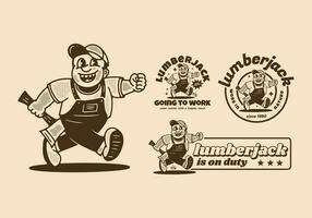 Vintage drawing of the mascot character design of running lumberjack holding ax vector