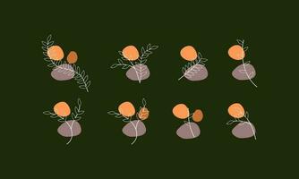 Set of leaf elements illustration. Leaves elements illustration. Collections of leaf element isolated on green background. vector