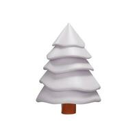 Realistic snow Christmas tree. 3D render spruce is decoration element for winter seasons. Clay, plastic plant for park. Vector illustration like decoration symbol for festival.