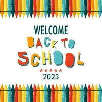 Back to school banner concept. Modern illustration of colorful crayon pencils frame and text. Student, pupil. Trendy vector illustration for card, web banner design.