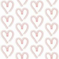 Hand drawn pink hearts seamless pattern on white background. Simple shapes for wrapping paper, wallpaper, fabric, textile vector