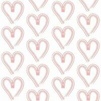 Hand drawn pink hearts seamless pattern on white background. Simple shapes for wrapping paper, wallpaper, fabric, textile vector