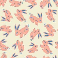 Rabbits, bunny colorful cartoon childish seamless pattern. Pink Easter bunnies concept. Animal concept doodle vector print. Easter holiday textile design, spring fabric.