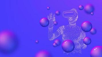 Concept of virtual reality technology. Woman wearing virtual reality headset connected to the virtual space. Vector illustration.