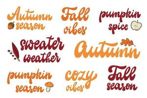 set of Autumn vintage lettering quotes for stickers, prints, cards, posters, invitations, sublimation, etc. EPS 10 vector