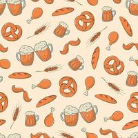 Oktoberfest seamless pattern with doodles for wrapping paper, backgrounds, wallpaper, scrapbooking, packaging, textile prints, etc. EPS 10 vector
