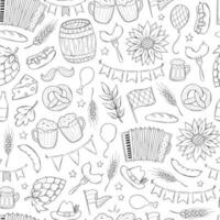 Oktoberfest background, wallpaper, packaging, textile print with monochrome doodles, cartoon elements, etc. EPS 10 vector