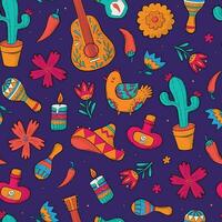 dia de los muertos, cinco de mayo, mexican seamless pattern with doodles, cartoon elements for wallpaper, textile prints, scrapbooking, stationary, wrapping paper, etc. EPS 10 vector