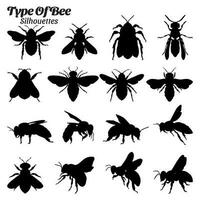 Bee insect type silhouette vector set.