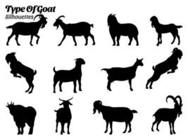 Goat types silhouette vector set