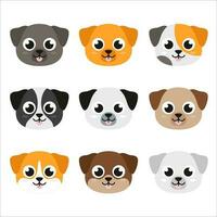 Dog, puppy heads, set of cute simple illustrations in flat style vector