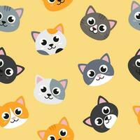 Cat, kitten heads, seamless pattern, flat style illustrations background vector