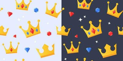 Crowns and diamonds seamless pattern, flat style background vector