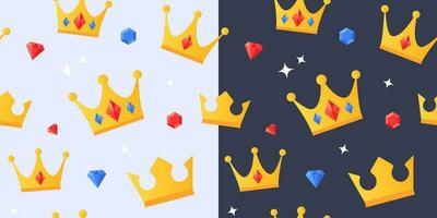 Crowns and diamonds seamless pattern, flat style background vector