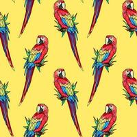 Ara, macaw parrot seamless pattern, background vector