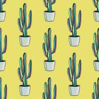 Pot cactus seamless pattern, background vector