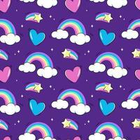Rainbows, stars and hearts seamless pattern, background vector