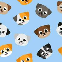 Dog, puppy heads, seamless pattern, flat style illustrations background vector