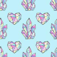 Crystals, diamonds, and crystal heart seamless pattern, background vector