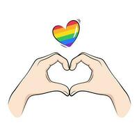 LGBT finger heart, love hand sign vector drawing