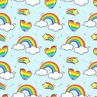 LGBT icons seamless pattern. Rainbow, stars, hearts background vector