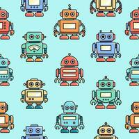 Vintage, old style cartoon robots seamless pattern, background vector